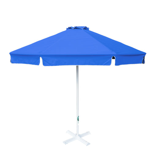 Round Blue Patio Umbrella - 10 ft, Metal frame with base, Polyester canopy