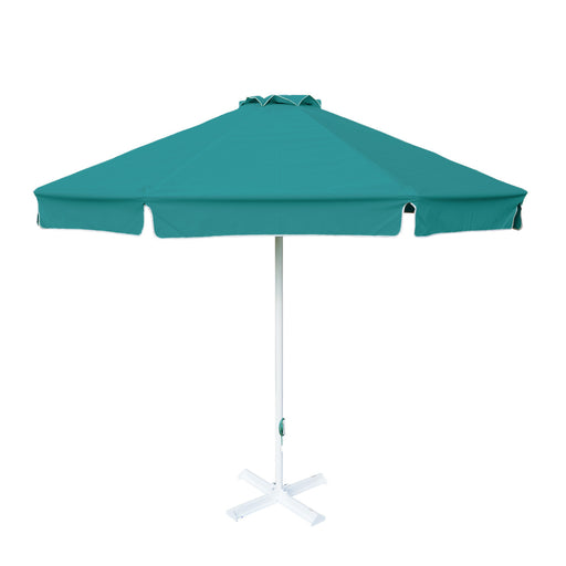 Round Teal Patio Umbrella - 10 ft, Metal frame with base, Polyester canopy