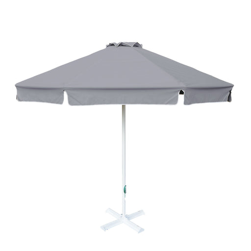 Round Grey Patio Umbrella - 10 ft, Metal frame with base, Polyester canopy