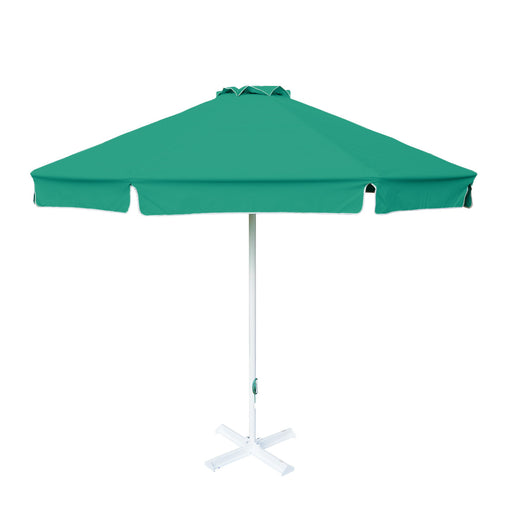 Round Green Patio Umbrella - 10 ft, Metal frame with base, Polyester canopy