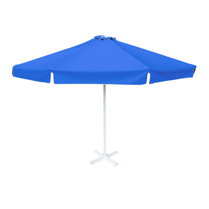 Round Blue Patio Umbrella - 13 ft, Metal frame with base, Polyester canopy