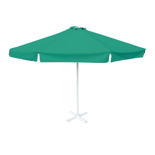 Round Green Patio Umbrella - 13 ft, Metal frame with base, Polyester canopy