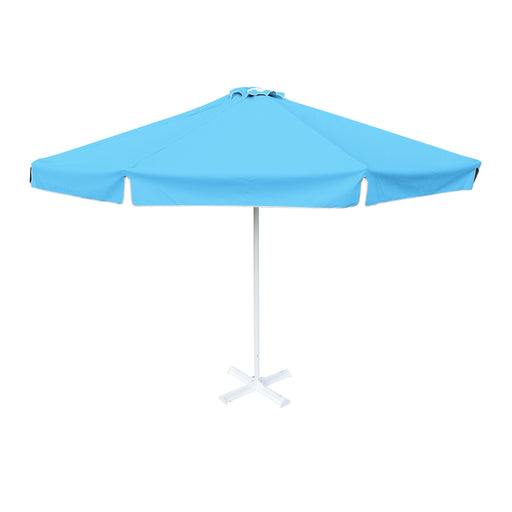Round Light Blue Patio Umbrella - 13 ft, Metal frame with base, Polyester canopy