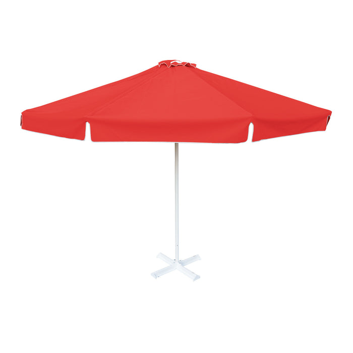 Round Red Patio Umbrella - 13 ft, Metal frame with base, Polyester canopy