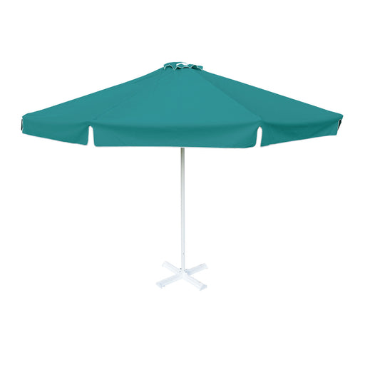 Round Teal Patio Umbrella - 13 ft, Metal frame with base, Polyester canopy