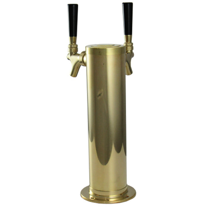 Cylinder/Column  Beer Tower, Brass, 2 Tap, SS Shanks & Faucets