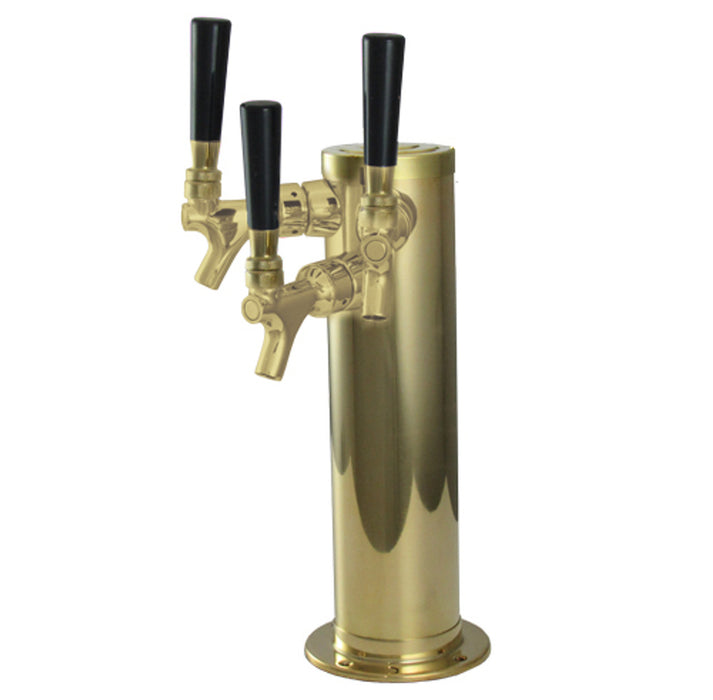 Cylinder/Column Beer Tower, Brass, 3 Tap, SS Shanks & Faucets