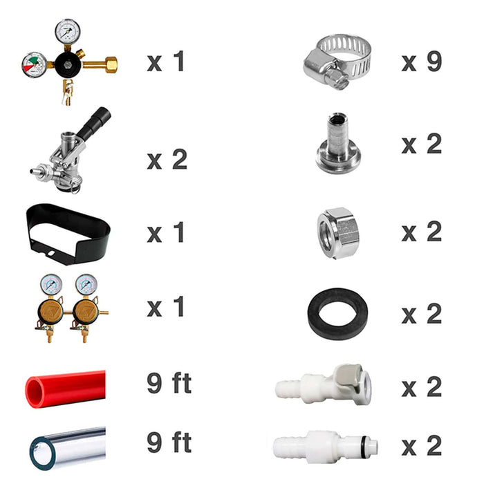 Jockey Box 2 lines Tapping Kit with 2 products Secondary regulator, CO2