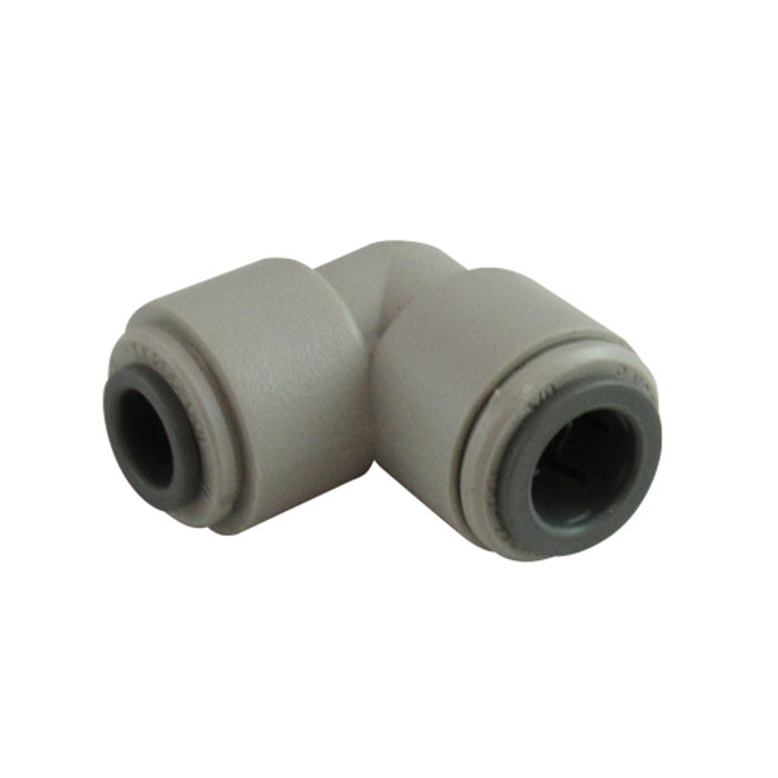John Guest Fitting, Gray Acetal 90 Elbow Reducer 3/8"x5/16"