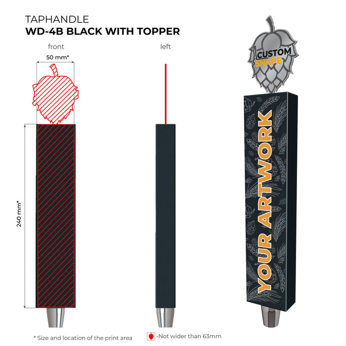 Custom Wooden Tap Handle, Model WD-4B with Topper