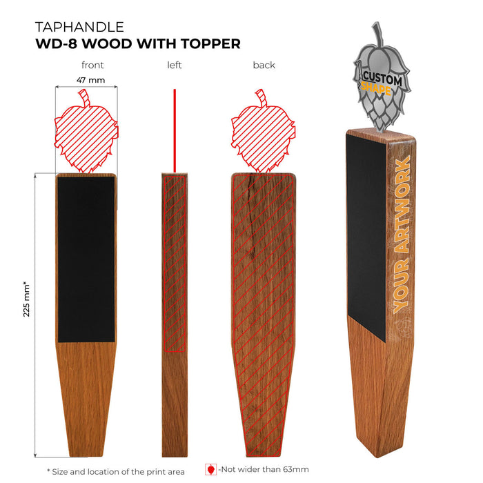 Custom Chalk Board Tap Handle, Model WD-8 with Topper